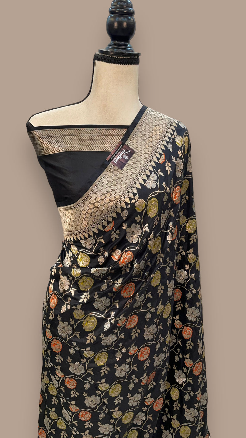 Pure Katan Silk Banarasi Handloom Saree - All over Jaal work with Meenakari - The Handlooms