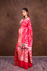 Hot Pink Pure Katan Silk Banarasi Handloom Saree - All over Jaal work with Meenakari - The Handlooms