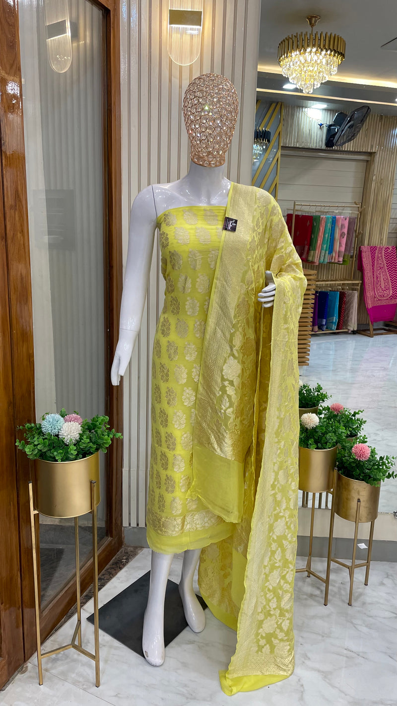 Khaddi Georgette Handlooms Banarasi Dress material - The Handlooms