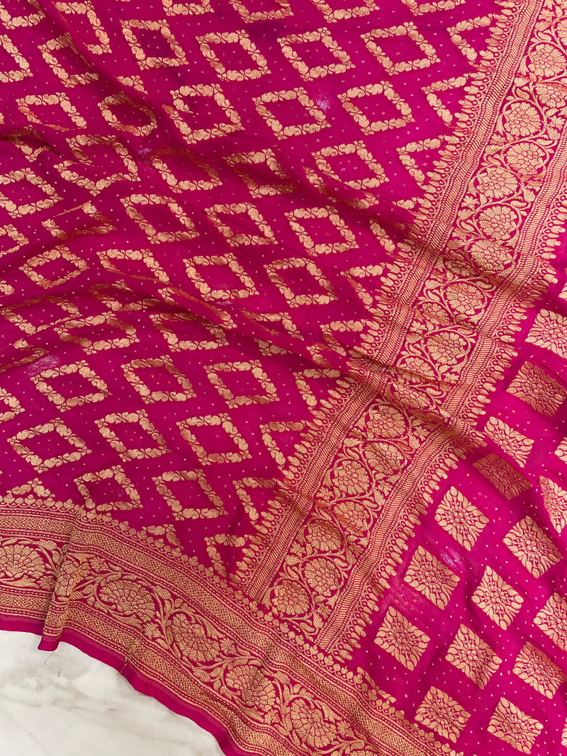 Pure Georgette Banarasi Bandhej Handloom Saree - The Handlooms