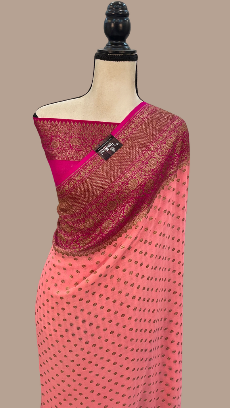 Khaddi Georgette Handloom Banarasi Saree -  Antique zari - The Handlooms