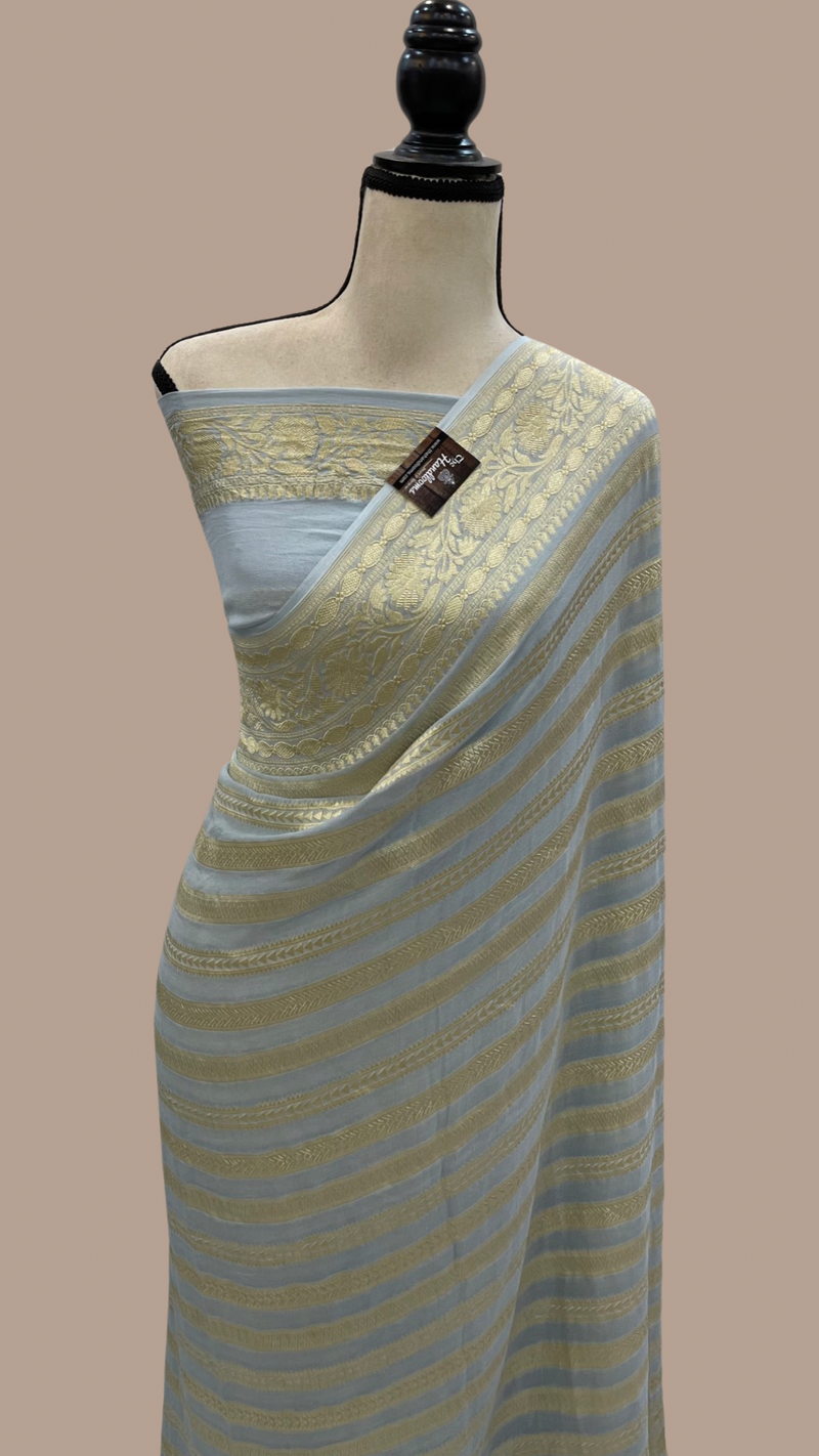 Grey Pure Khaddi Georgette Handloom Banarasi Saree - The Handlooms