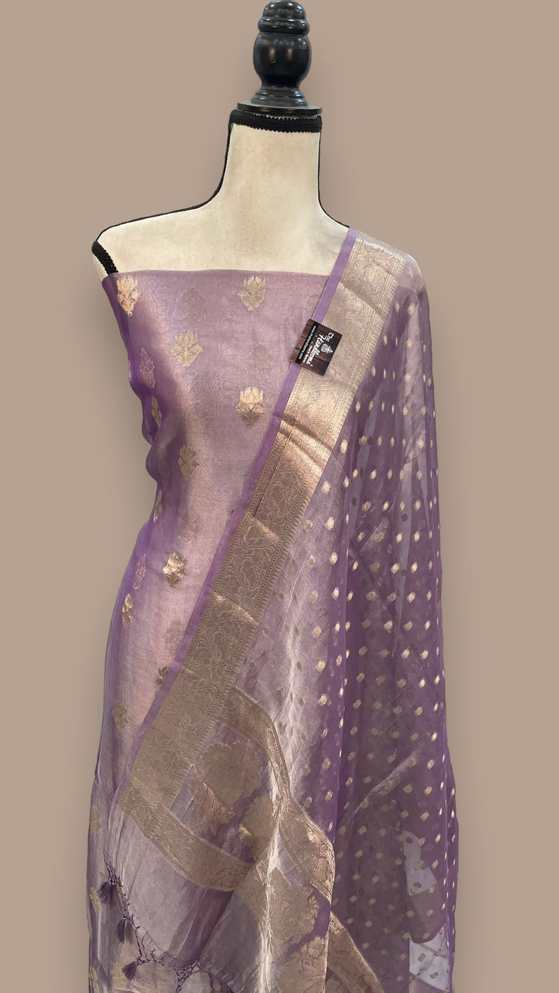 Mauvee Pure Kora Tissue Handloom Banarasi Dress material - The Handlooms