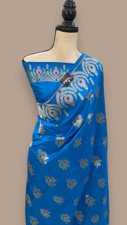 Turquoise Blue Pure Katan Silk Banarasi Handloom Saree - All over Jaal work - With Meenakari - The Handlooms