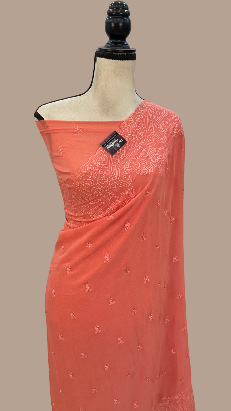 Pure Georgette Chikankari Handloom Banarasi Saree - The Handlooms