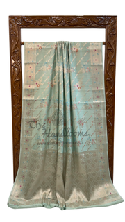 Aqua Blue Pure Chiniya Silk Handloom Banarasi Saree - The Handlooms