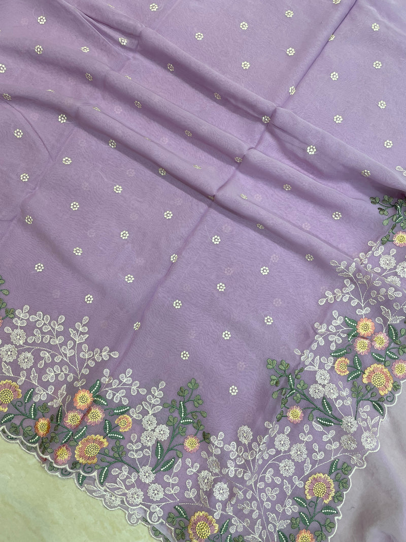 Pure Georgette Chikankari Handloom Banarasi Saree - The Handlooms