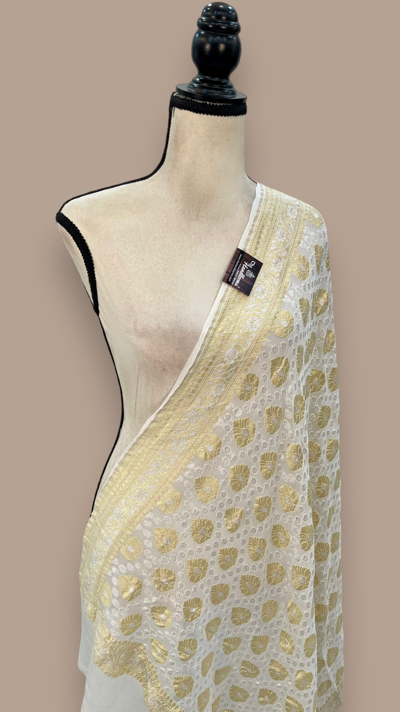 Pure Khaddi Georgette Dupatta with water zari - The Handlooms