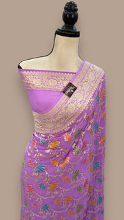 Lavende Pure Khaddi Georgette Handloom Banarasi Saree - All over Jaal Work With Meenakari - The Handlooms