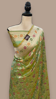 Pure Katan Silk Banarasi Handloom Saree - All over Jaal work with Meenakari - The Handlooms