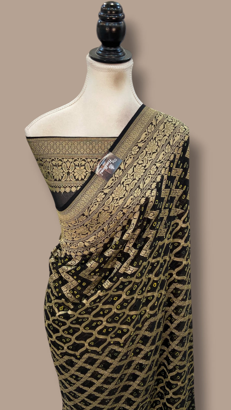 Pure Georgette Banarasi Bandhej Handloom Saree