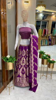 Pure Katan Silk Handloom Banarasi Lehenga - Stitched - The Handlooms