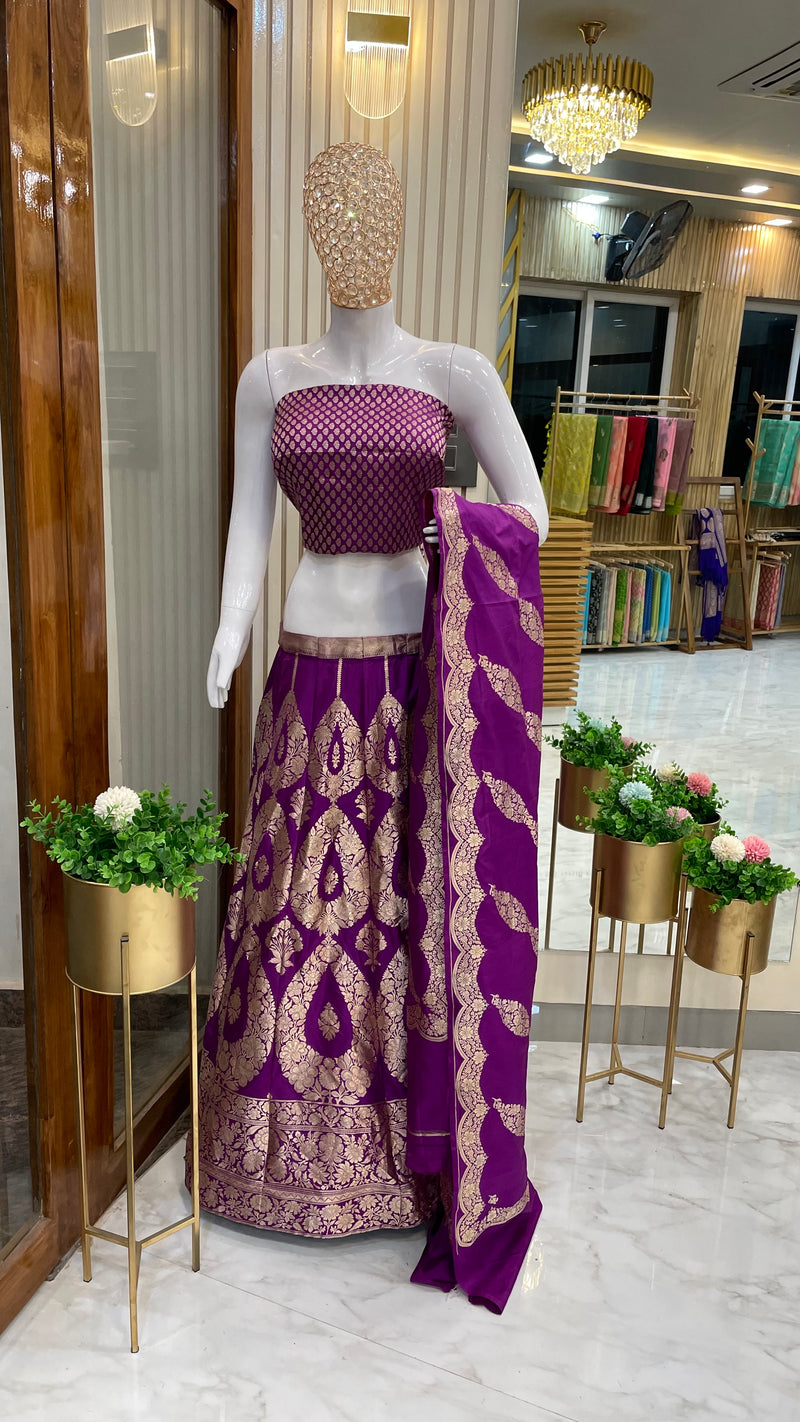 Pure Katan Silk Handloom Banarasi Lehenga - Stitched - The Handlooms