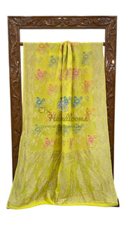 Yellow Khaddi Georgette Handloom Banarasi Saree - All over Jaal Work With Meenakari - The Handlooms