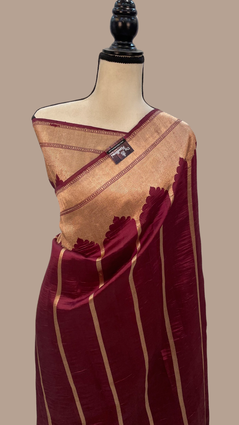 Pure Katan Silk Banarasi Handloom Saree - All over Kadua stripe - The Handlooms