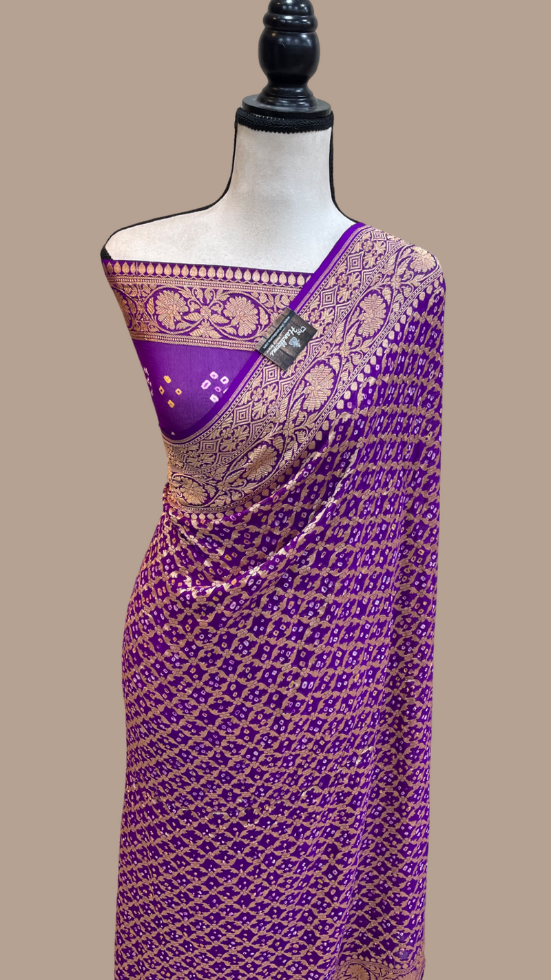 Pure Georgette Banarasi Bandhej Handloom Saree - The Handlooms