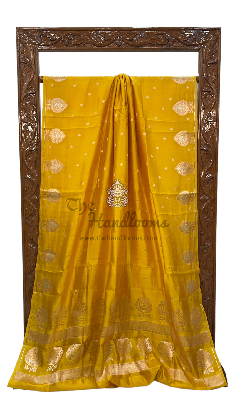 Mango Yellow Pure Mango Silk Banarasi Handloom Saree - The Handlooms