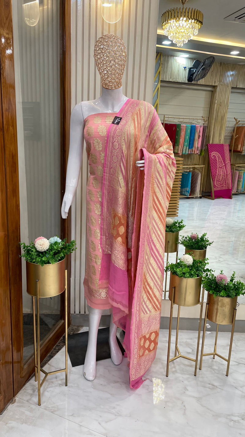 Pure Khaddi Georgette Banarasi Dress material - The Handlooms