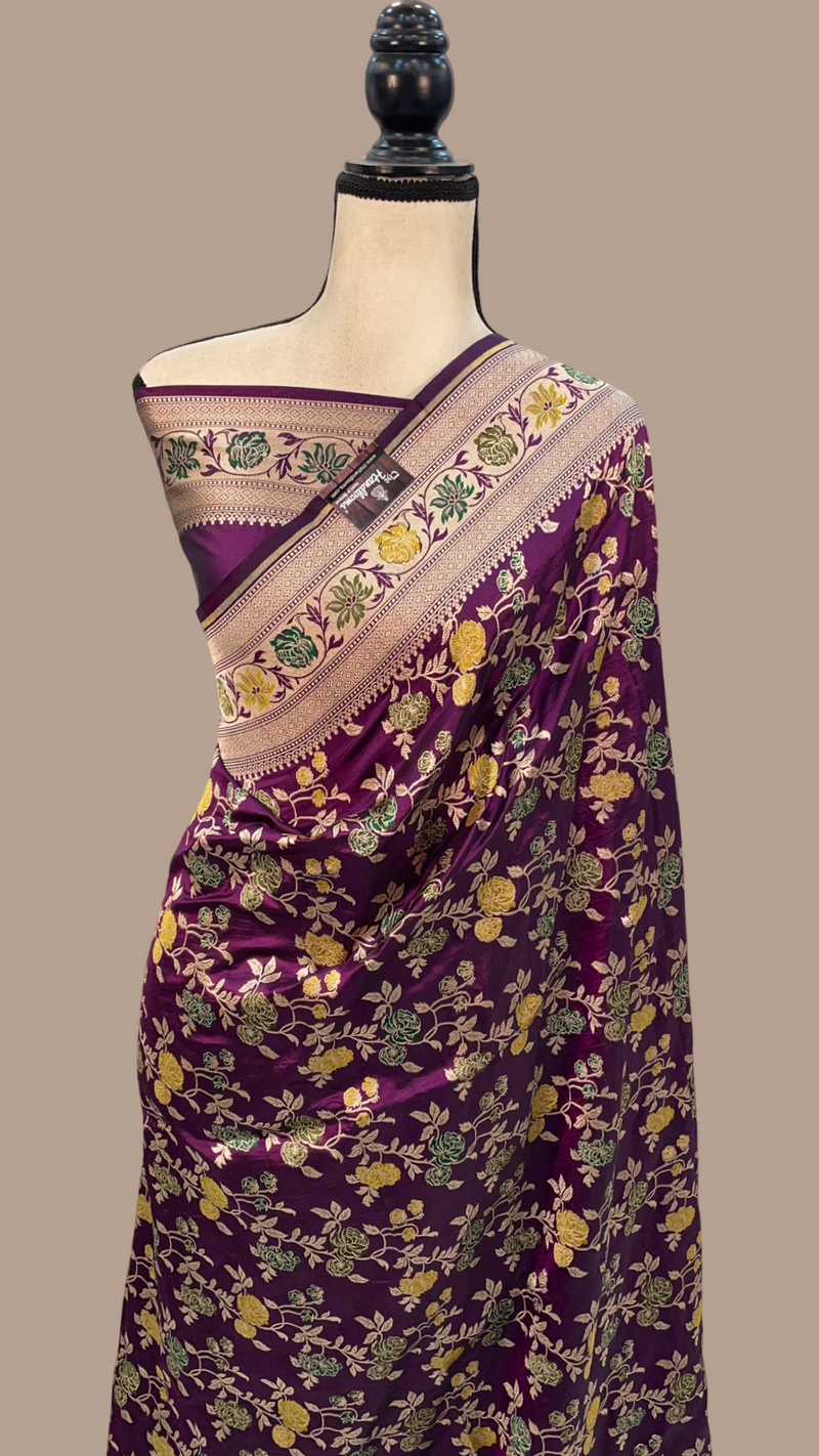 Pure Katan Silk Banarasi Handloom Saree - All over Jaal work with Meenakari - The Handlooms