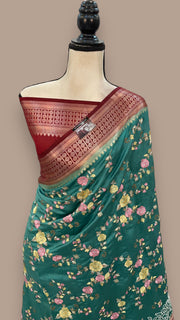 Pure Chiniya Silk Handloom Banarasi Saree with Chikankari - The Handlooms