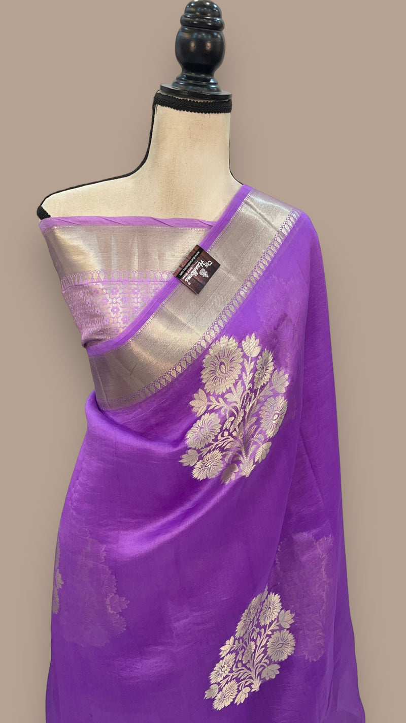 Lavender Pure Kora Handloom Banarasi Saree - The Handlooms
