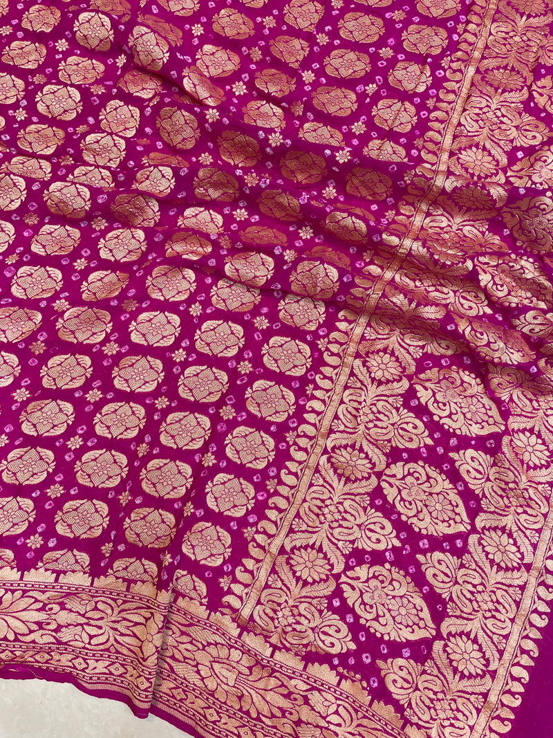 Pure Georgette Banarasi Bandhej Handloom Dupatta - The Handlooms
