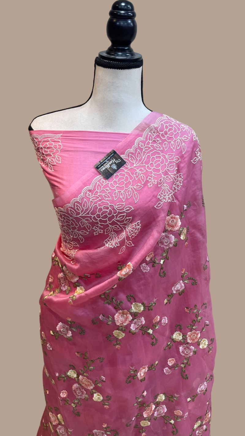 Pure Organza Chikankari Handloom Banarasi Saree - The Handlooms