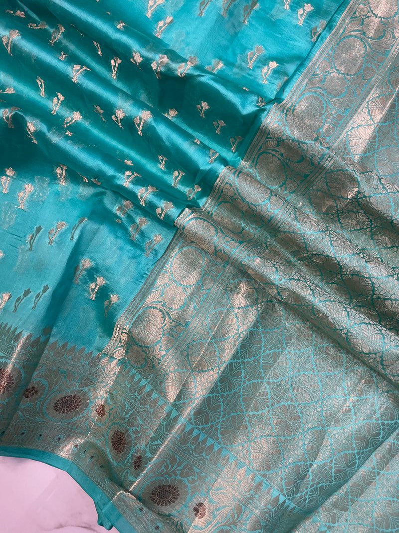 Pure Dupion Silk Banarasi Saree - Gold Zari - The Handlooms
