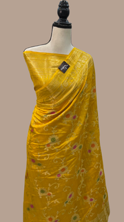 Pure Dupion Silk Banarasi Saree - Gold Zari - The Handlooms