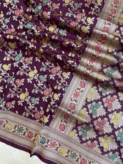 Pure Katan Silk Banarasi Handloom Saree - All over Jaal work with Meenakari - The Handlooms