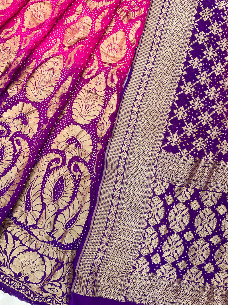 Pure Khaddi Georgette Bandhani Handloom Banarasi Lehenga - The Handlooms