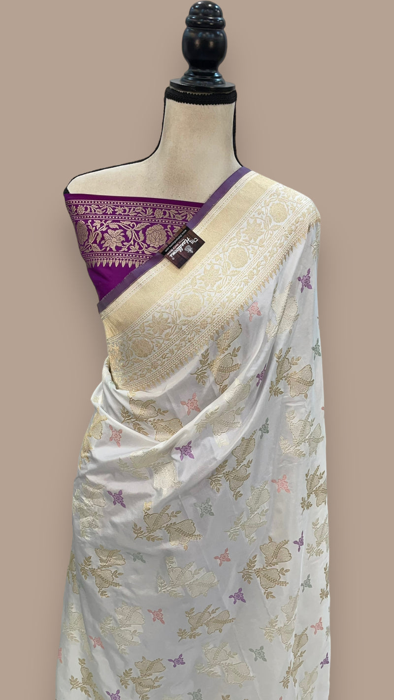 Ektara Pure Katan Silk Banarasi Handloom Saree - All over kadiyal Jaal work - The Handlooms