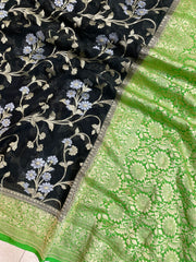 Khaddi Georgette Handloom Banarasi Saree - All over Jaal Work with sona roopa - The Handlooms