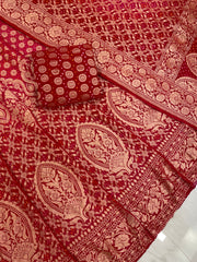 Pure Khaddi Georgette Bandhani Handloom Banarasi Lehenga - The Handlooms