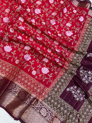 Pure Chiniya Silk Handloom Banarasi Saree With Chikankari - The Handlooms