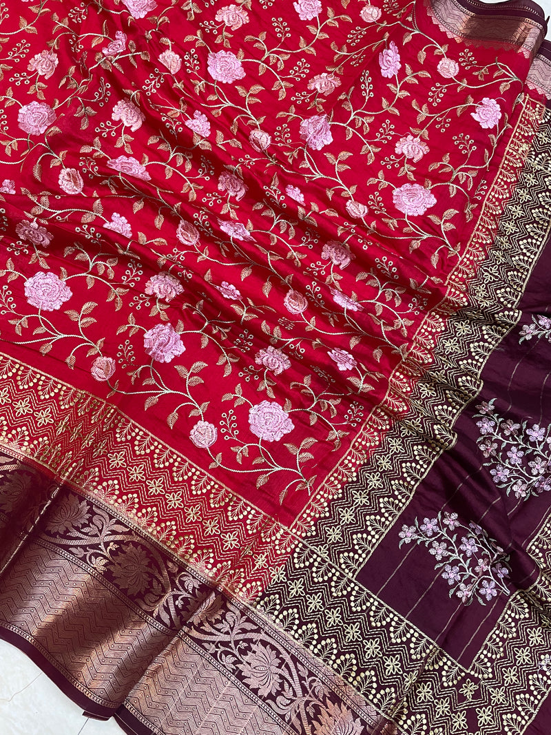 Pure Chiniya Silk Handloom Banarasi Saree With Chikankari - The Handlooms