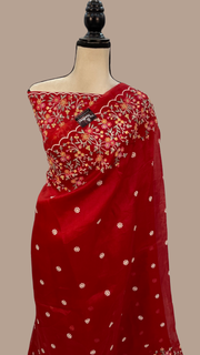 Pure Organza Chikankari Handloom Banarasi Saree - The Handlooms