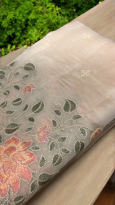 Pure Organza Chikankari Handloom Banarasi Saree