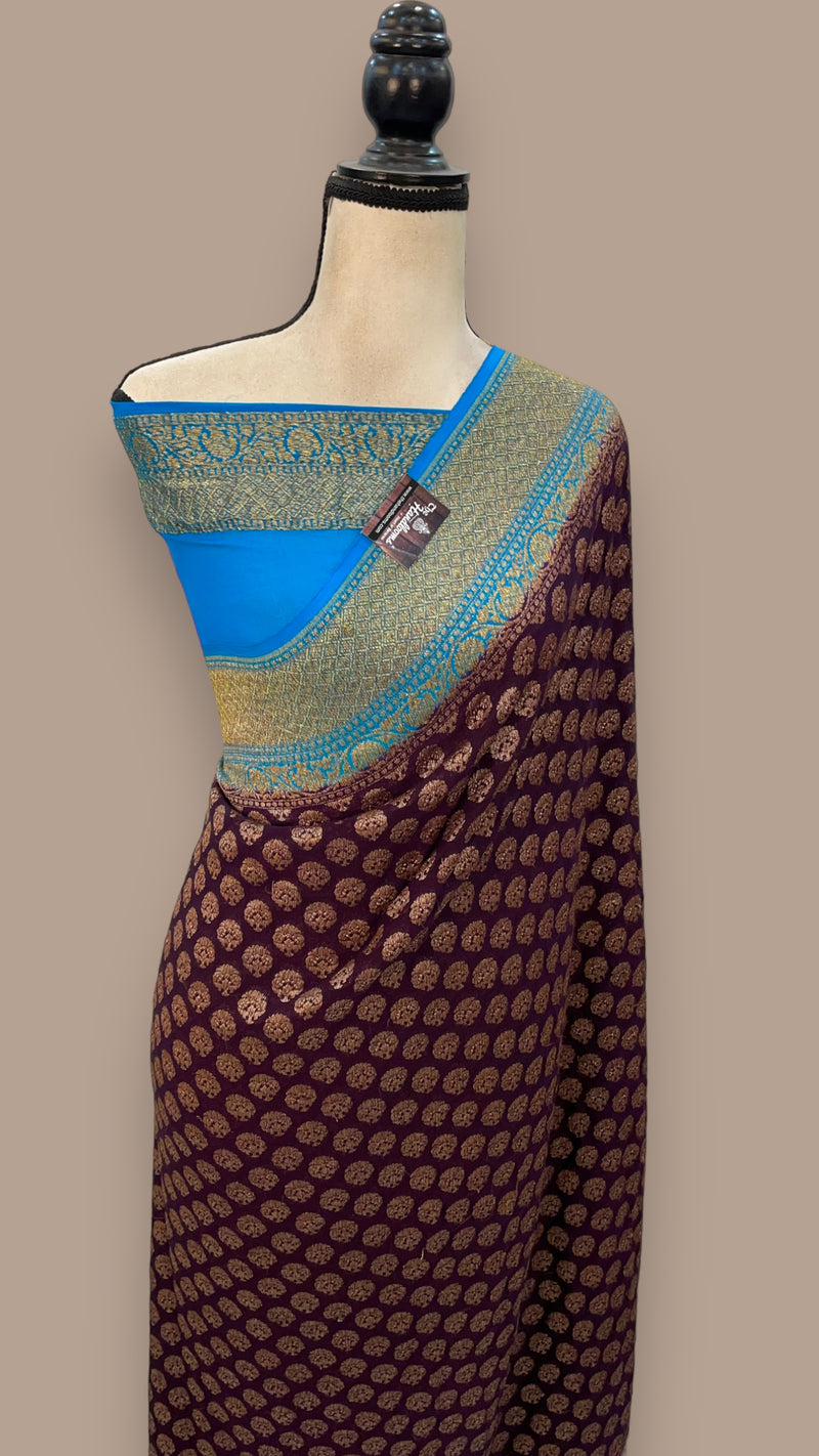 Khaddi Georgette Handloom Banarasi Saree -  Antique zari - The Handlooms