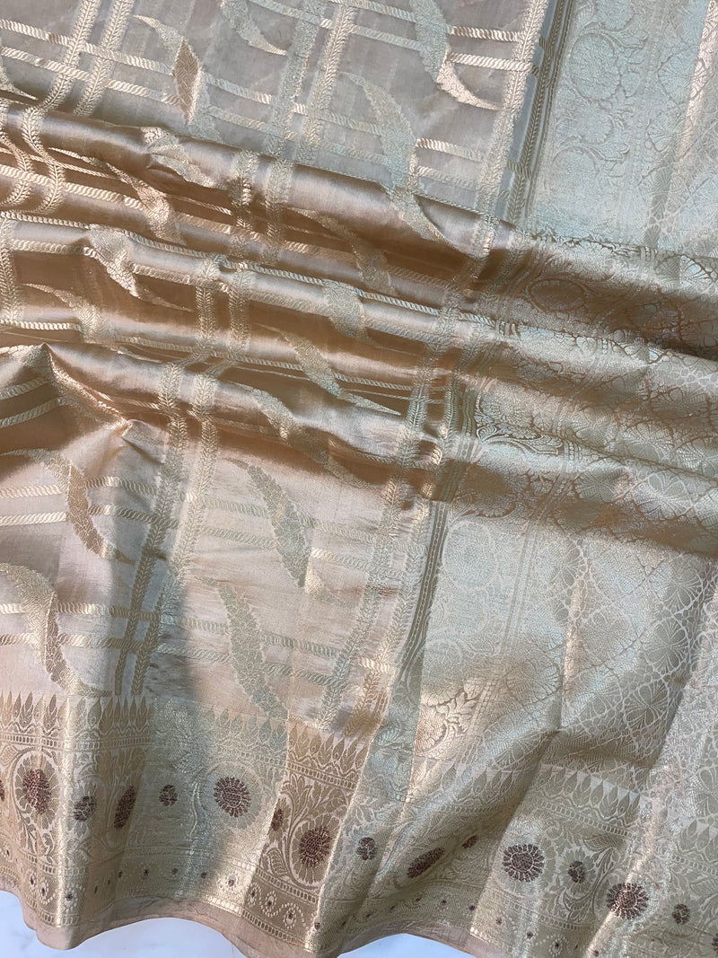 Pure Dupion Silk Banarasi Saree - Gold Zari - The Handlooms