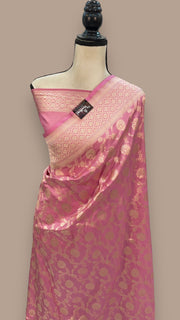 Onion Pink Pure Katan Silk Banarasi Handloom Saree - All over Jaal work - The Handlooms
