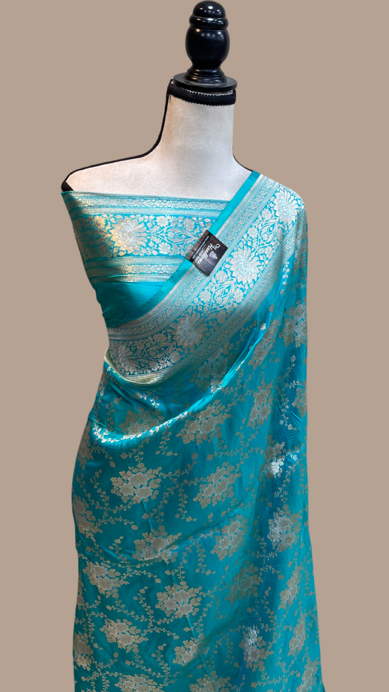 Pure Katan Silk Banarasi Handloom Saree - All over Sona Roopa Jaal work - The Handlooms