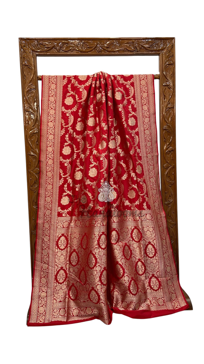 Pure Katan Silk Banarasi Handloom Saree - All Over Gold Zari Jaal Work
