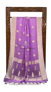 Lavender Pure Georgette Handloom Banarasi Saree - The Handlooms
