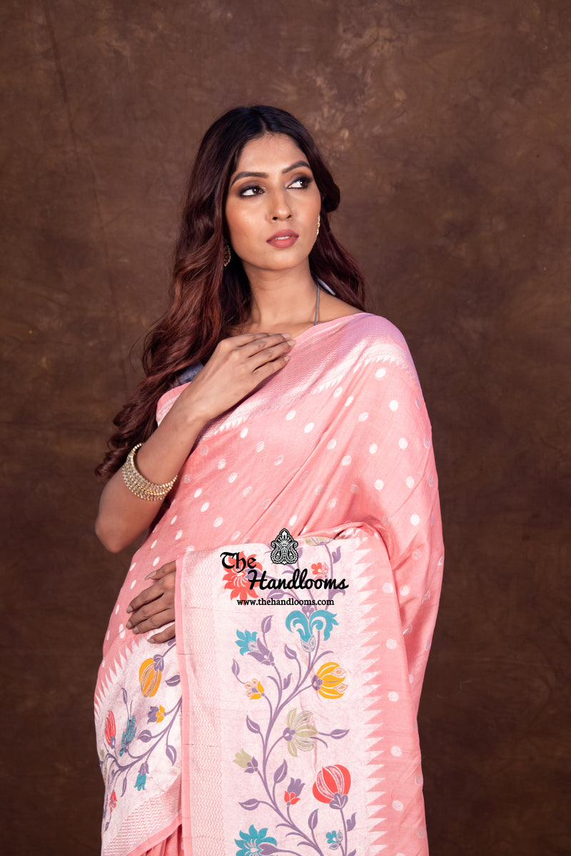 Pure Tussar Georgette Handloom Banarasi Saree - Paithani Border - The Handlooms