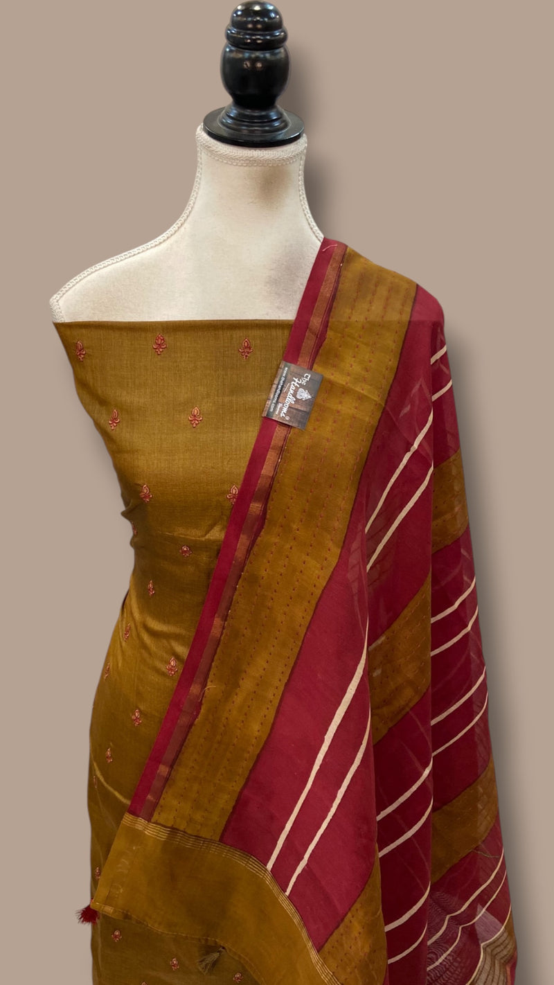 Pure Tussar Silk Handloom Banarasi Dress Material