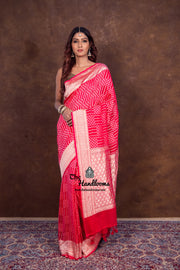 Hot Pink Pure Khaddi Georgette Handloom Banarasi Saree - The Handlooms