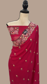 Pure Georgette Chikankari Handloom Banarasi Saree - The Handlooms