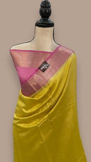 Yellow Pure Chiniya Silk Khaddi Handloom Banarasi Saree - The Handlooms