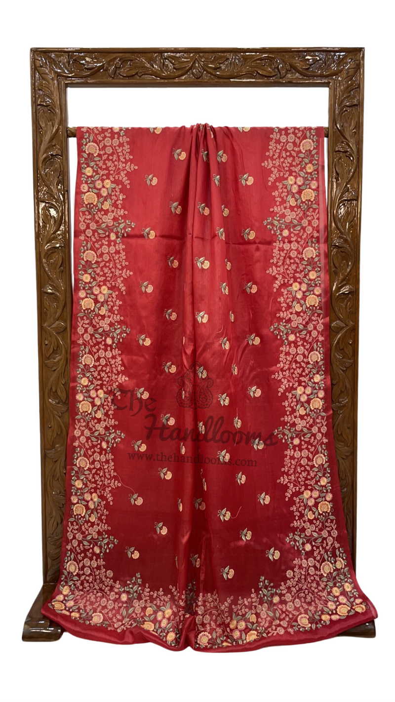 Tussar Silk Handloom Banarasi Saree With Chikankari - The Handlooms